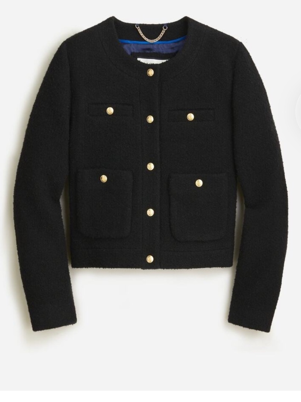 J. Crew Collection Black Cropped Bouclé Jacket with Gold Buttons